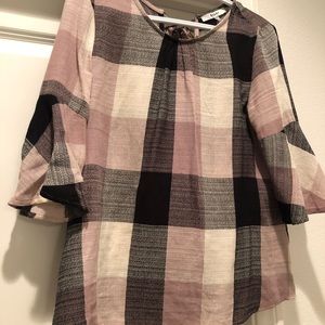 Bell sleeve checkered shirt